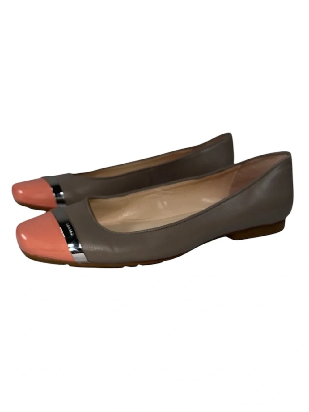 Calvin Klein Pash Cap Toe Leather Ballet Flat Modern Classic Taupe Coral Size 7